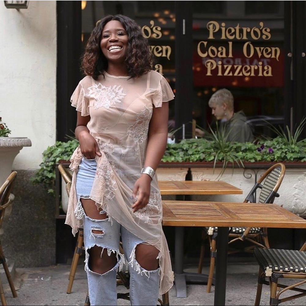 Distressed mom high waist denim